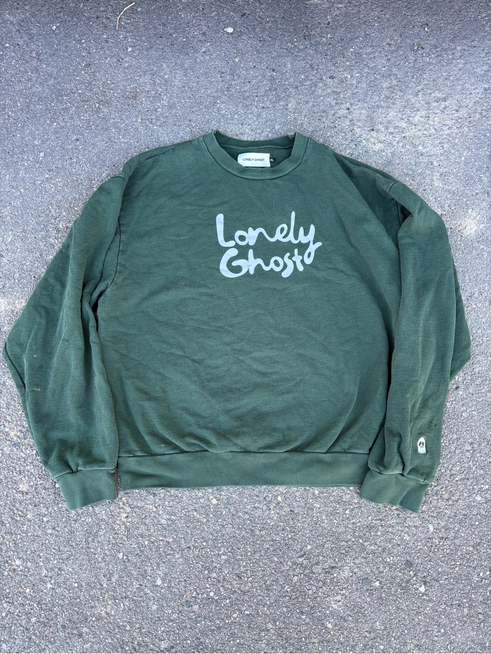 LONELY GHOST Olive Green Crewneck Sweatshirt with Front Logo